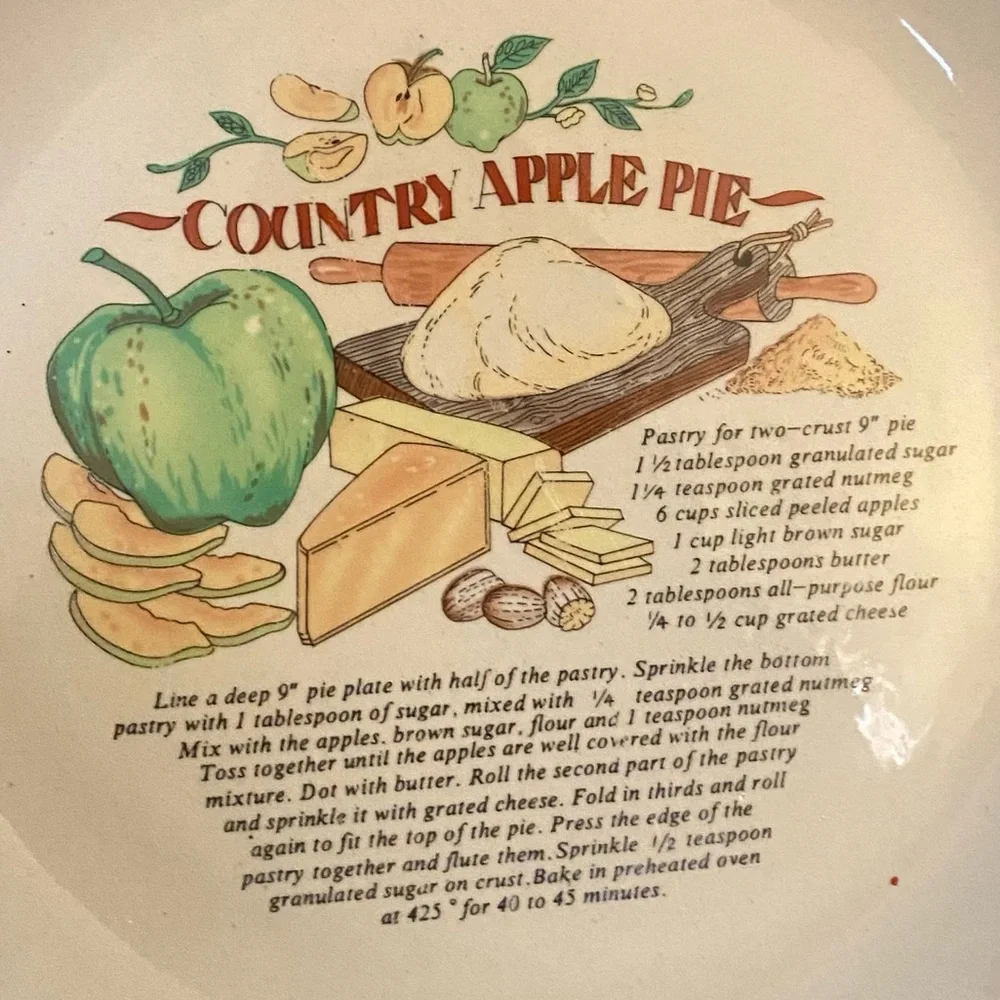 1980s Country Apple Pie Plate Glazed Ceramic Dish